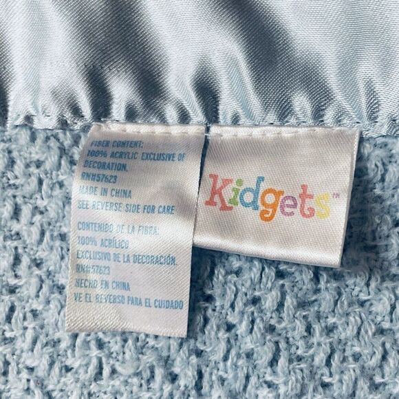 Kidgets Blue Waffle Weave Satin Edge Bless This Baby Blanket 28x29 Thermal Throw - Picture 5 of 11